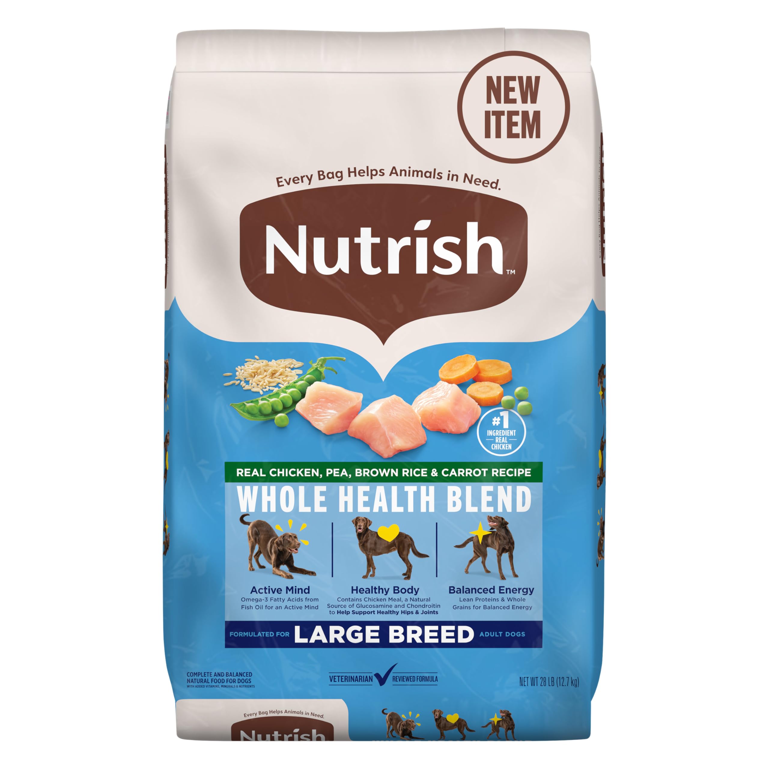 Nutrish Large Breed Real Chicken, Pea, Brown Rice & Carrot Recipe Whole Health Blend Dry Dog Food, 28 lb. Bag (Rachael Ray) Image Nutrish Large Breed Real Chicken, Pea, Brown Rice & Carrot Recipe Whole Health Blend Dry Dog Food, 28 lb. Bag (Rachael Ray) Image
