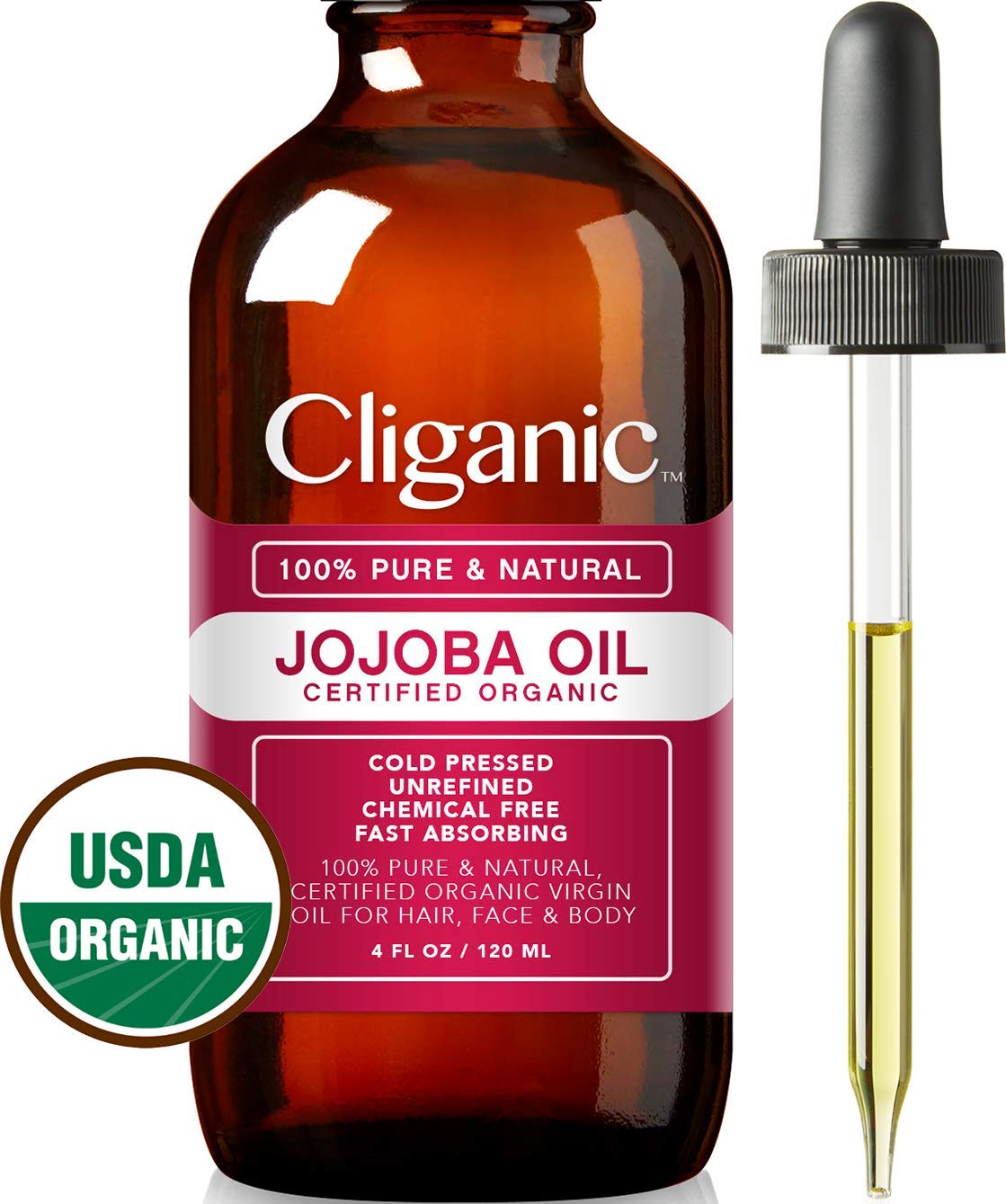 Cliganic USDA Organic Jojoba Oil, 100% Pure (120ml Large) |...