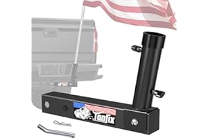 Tanfix Hitch Mount Flagpole Holder, Heavy-Duty Flag Pole Holder for 1.6" Hitch, 2 Models (Single Hole & Dual Hole with Design), Flag Holder for Jeep, Truck, SUV, RV, Camper (Single Hole)