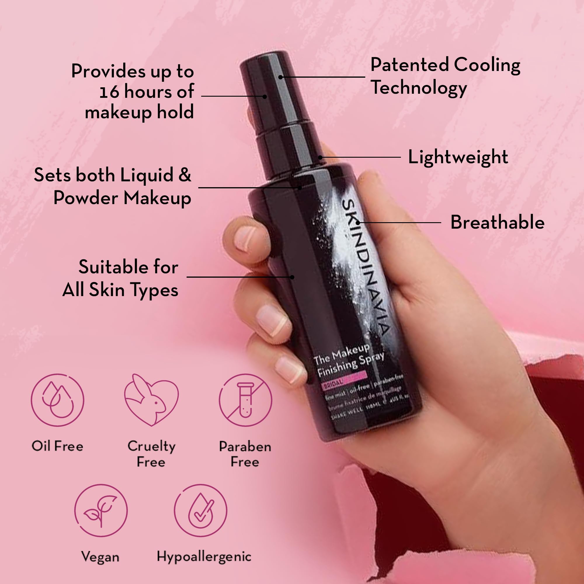 Skindinavia The Makeup Finishing Spray, Classic Makeup Setting Spray, All-Day Wear, Long-Lasting Up to 16+ Hours, Heat-Resistant & Waterproof, Cooling Fine Mist, 4.0 Oz