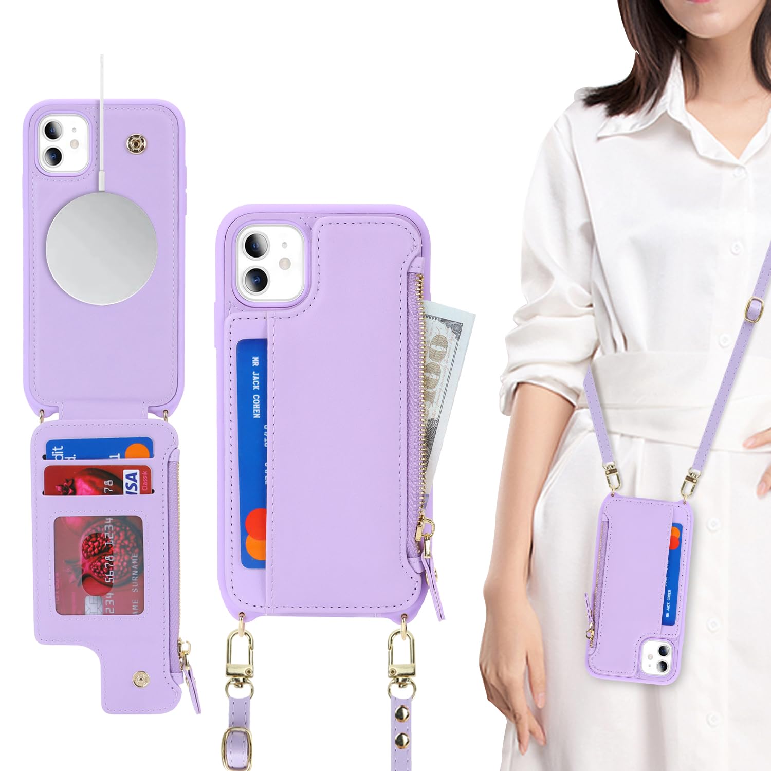 SailorTech for iPhone 11 Case with Credit Card Holder magsafe, iPhone 11 Phone Leather Case Wallet for Men Crossbody with mag safe Zipper Shockproof Case for Women - Purple — image 1