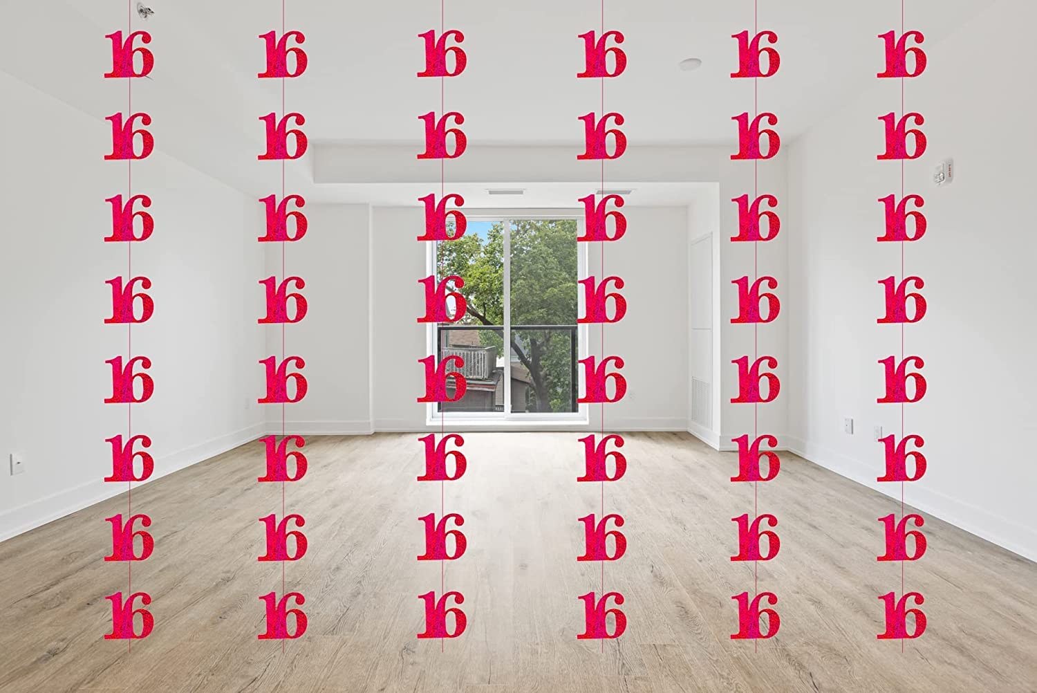 16th Glitz Pink Anniversary Birthday Metallic Hanging String Shiny Foil Banner Party Door Wall Decorations Pack of 6