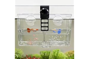 BaoZqua Dual-Chamber Aquarium Fish Breeder & Isolation Box, Transparent Hatching Incubator Tank with Suction Cups & Hook, Nursery for Livebearer Guppy Fry Breeding and Betta Fish, Shrimp Quarantine