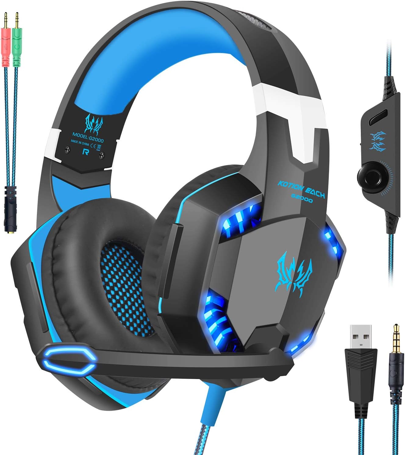 Gaming Headset with Mic for Xbox One,PC,PS4,Over-Ear Headphones with Volume Control LED Light Cool Style Stereo,Noise Reduction for Laptops,Smartphone,Computer,Nintendo Switch: Home Audio & Theater