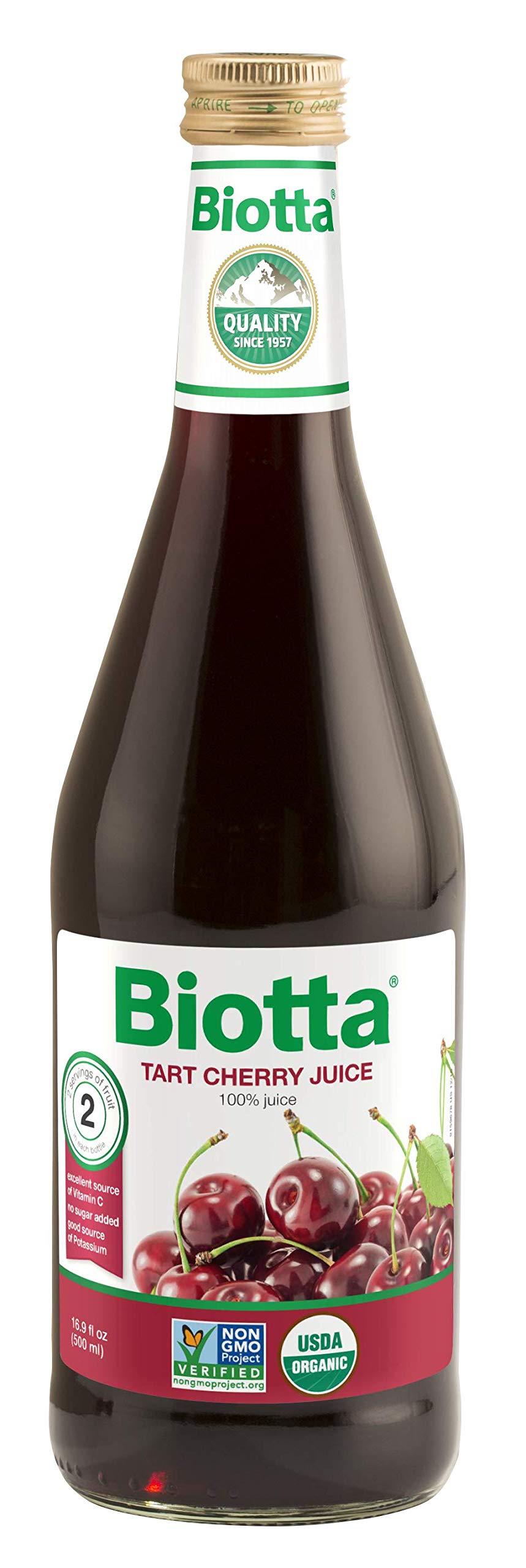 Tart Cherry Juice - 100% Natural, Organic Cherry Fruit Juice - Excellent Source of Vitamin C and Potassium (16.9 Fl.Oz, Pk of 6)
