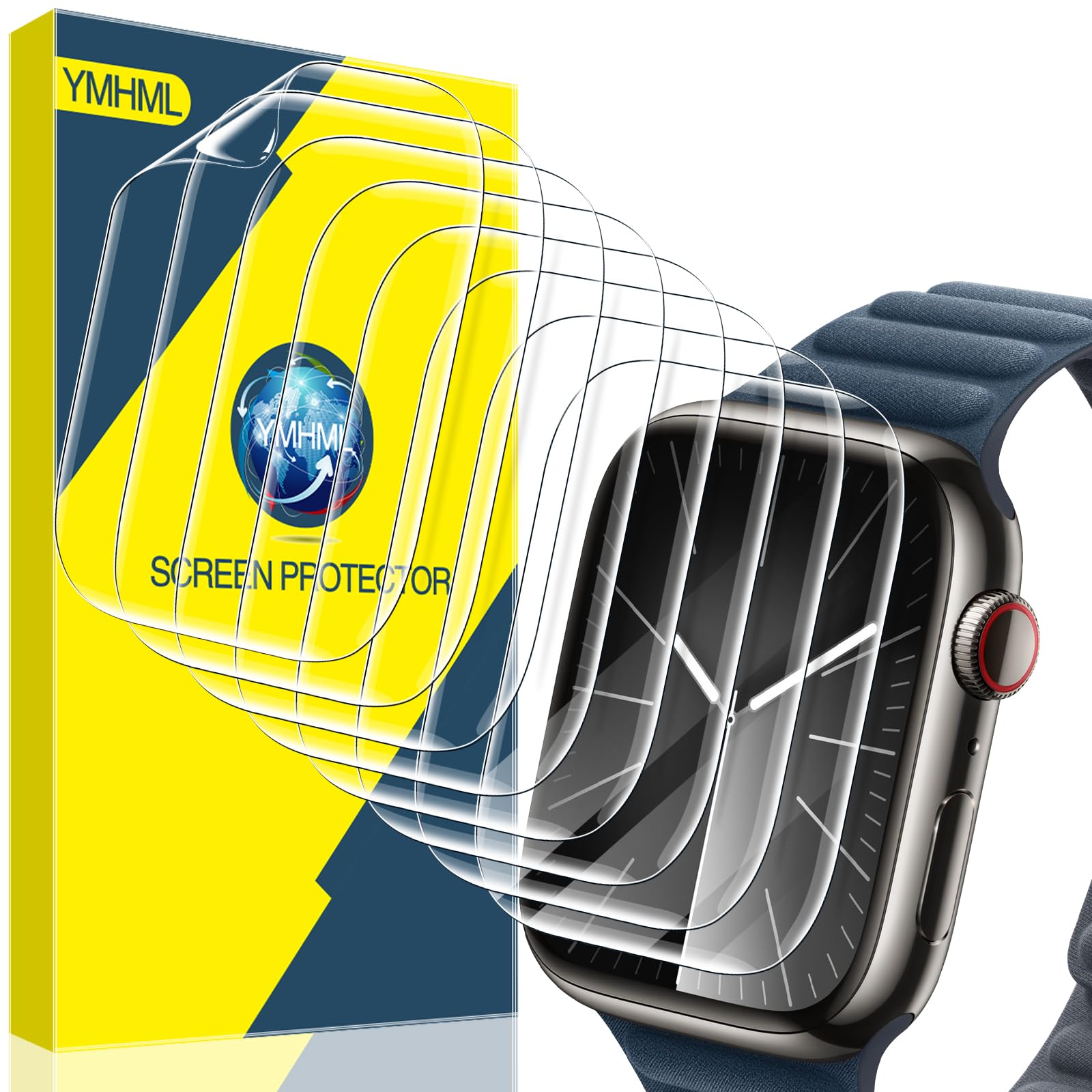 YMHML 8 Pack for Apple Watch 45mm Series 9/8/7 Screen Protector