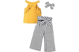 DONWEN Toddler Kids Girl Clothes Square Neck Shirt Top + Stylish Pants + Headband 3pcs Spring Summer Girl Outfits Set