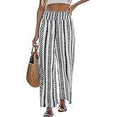 CUPSHE Women Pants Abstract Smocked Waist Long Pant Wide Leg Pant Casual