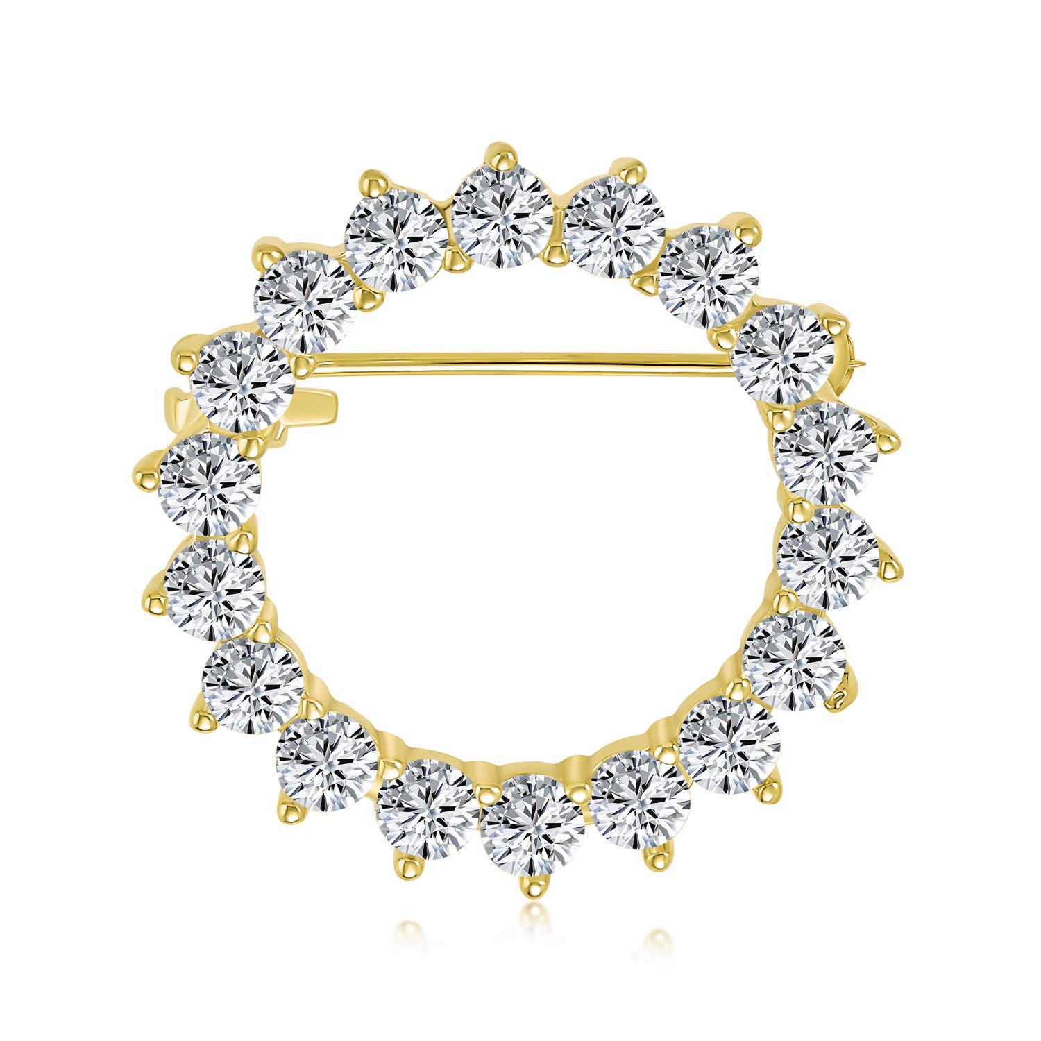 Bridal Eternity Cubic Zirconia AAA CZ Scarf Brillant Cut Round Circle Brooch Pin For Women For Wedding Yellow Gold Plated Brass