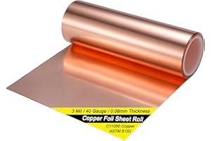 BELLA BAYS Copper Foil Sheet Roll 3Mil/40Gauge(0.08mm) 6in x 20ft Pure Thin Copper Rolll, ASTM B152 C11000 99.9+% Soft Copper Flashing Metal Foil for Craft,Electrical,House Repair,Decoration,and DIY