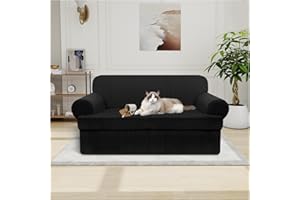 Pfrstuv Waterproof Loveseat Cover 3-Piece Set Striped Slipcover for 2 Separate T Cushion Couch - TPU Fabric 2-Seater Sofa Covers Leakproof Couch Protector for Kids, Pets(Loveseat, Black)