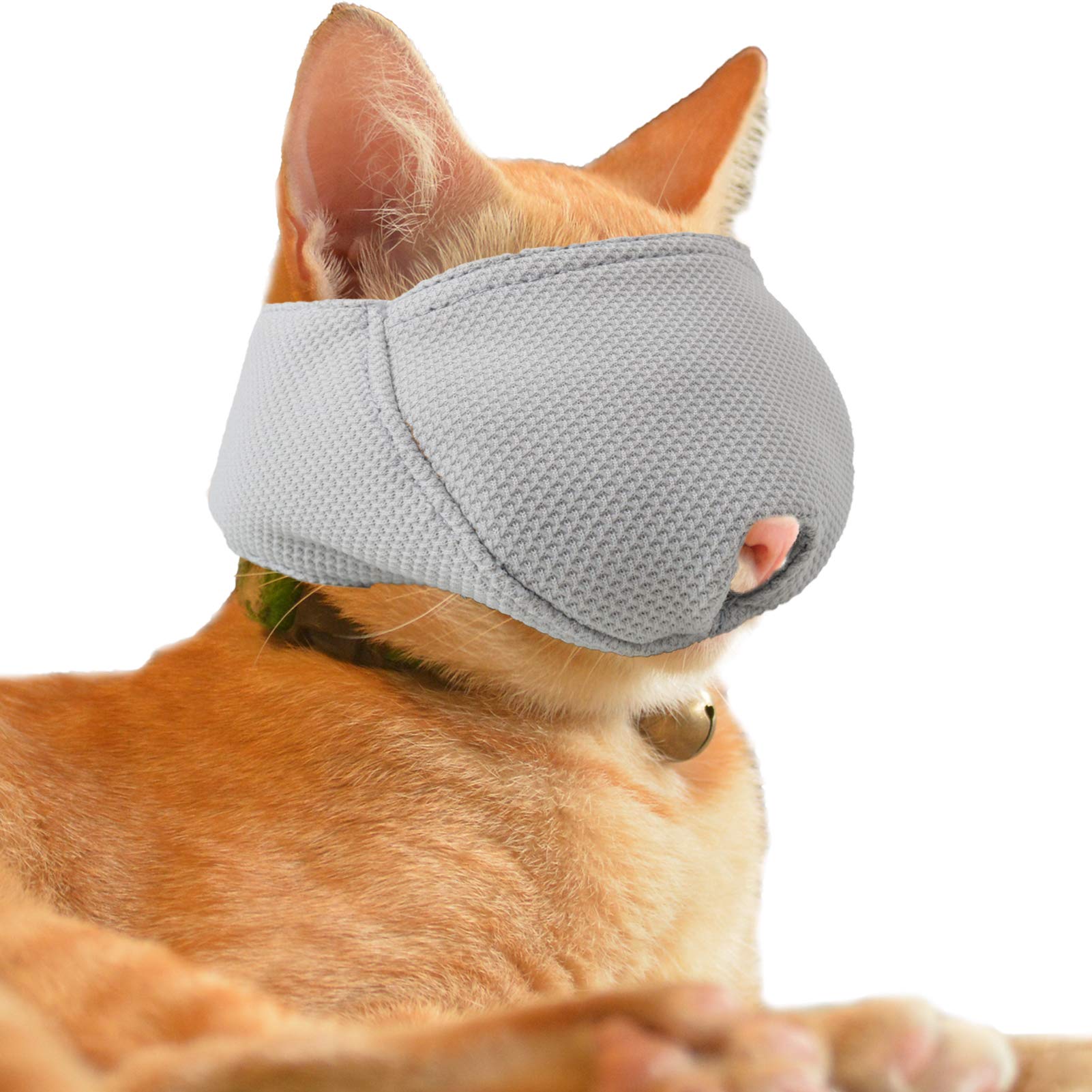 OHCOZZY Cat Muzzle with Breathable Mesh, Cat Mouth Guard Muzzle Mask for Prevent Biting Chewing Grooming (M, Grey)