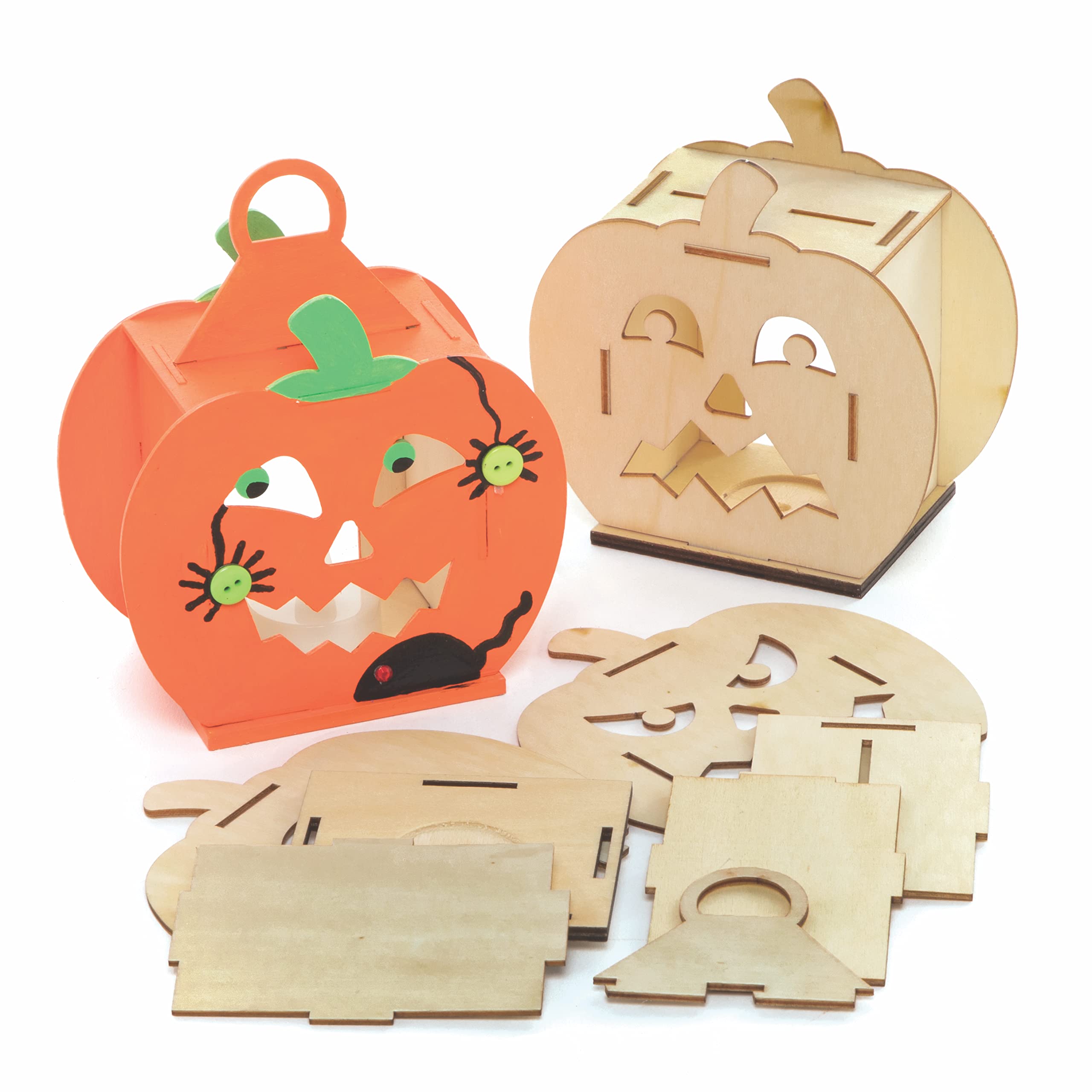 Baker Ross FE778 Pumpkin Wooden Lantern - Pack of 3, Halloween Wooden Craft Set for Children, Arts and Crafts for Kids Activities for Kids to Colour In, Decorate and Display