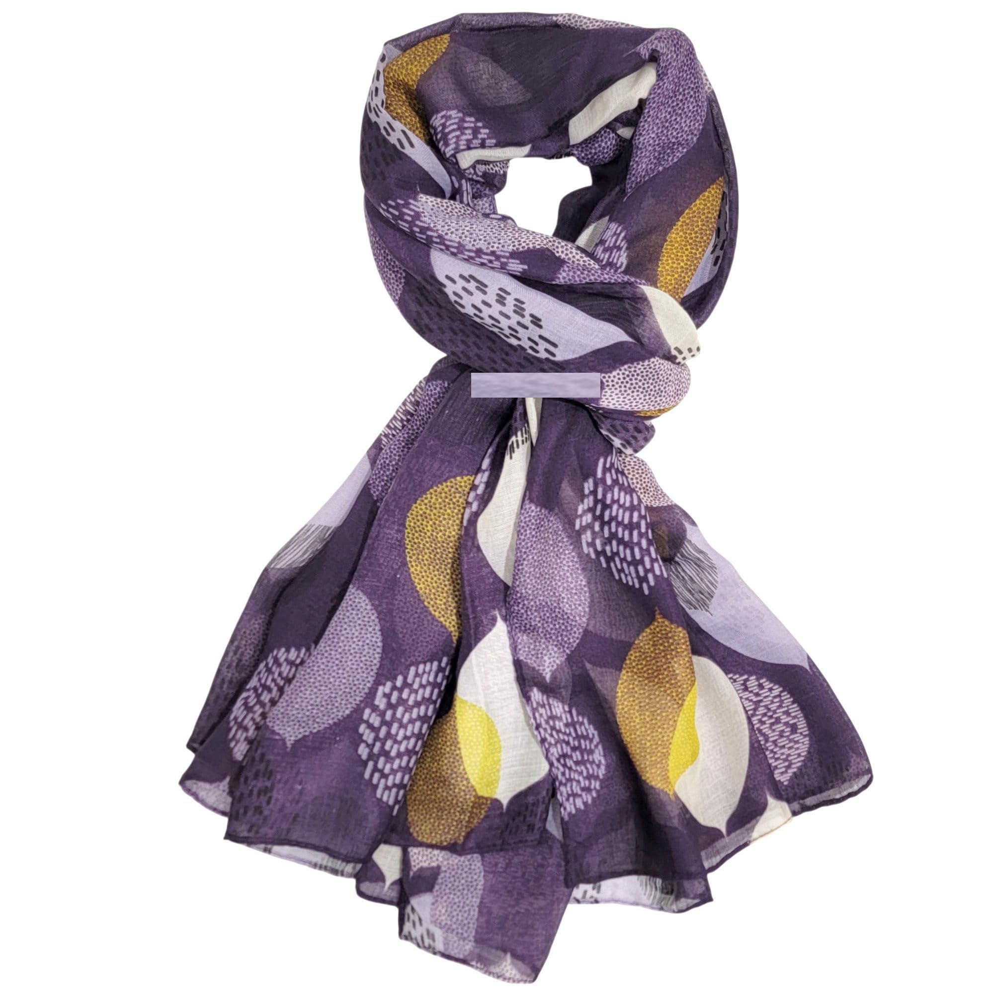 GFM® Women's Leaves Print Ladies Lightweight Scarf Spring Summer All Season's -LVS-81-Leaves Purple-(FLD-FP2) (PSCF-1117-LVS-9081-GHJMN)
