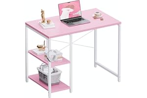 PAMRAY 32 Inch Small Computer Desk with Shelves, Home Office Desk with Headphone Hook for Bedroom, Study Writing PC Table for