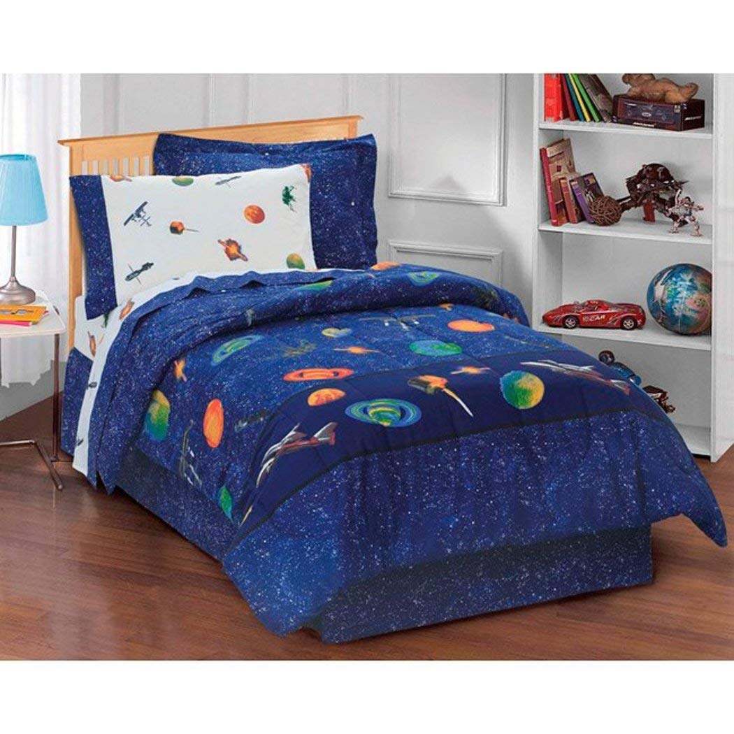 Amazon Com 6pc Boys Navy Outer Space Comforter Twin Set Blue