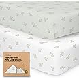 2-Pack Mini Crib Sheets Fitted - Pack N Play Sheets for Pack and Play Mattress, Organic Cotton, Soft & Breathable Jersey Playard Bedding, Neutral Mini Toddler Bed Cover for Boys, Girls (Elly)