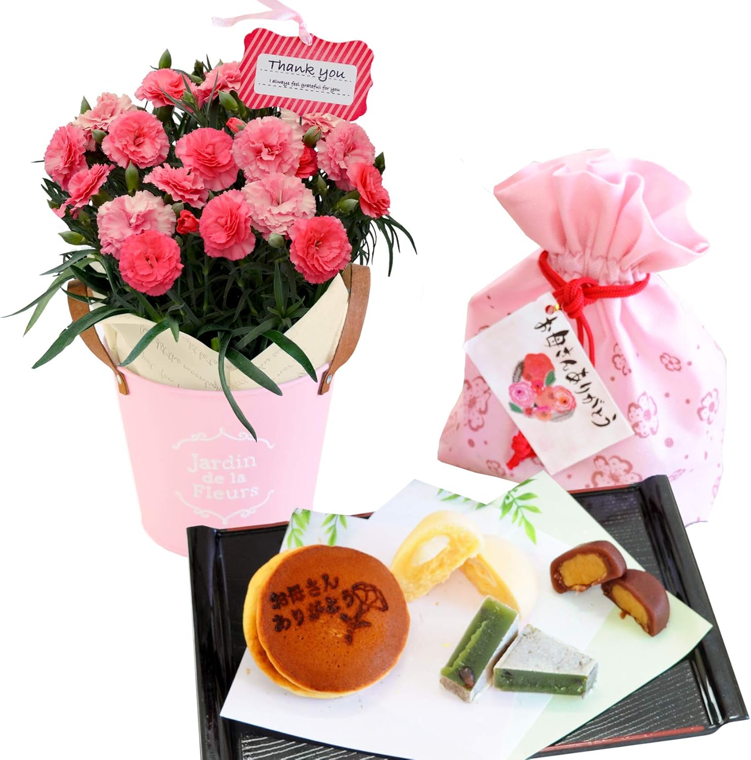 花由 母の日 さくらもなかカーネーションの鉢花と阿波の和菓子お楽しみ巾着のセット フラワーマーケット花由 ケーキ 洋菓子 通販 Amazon