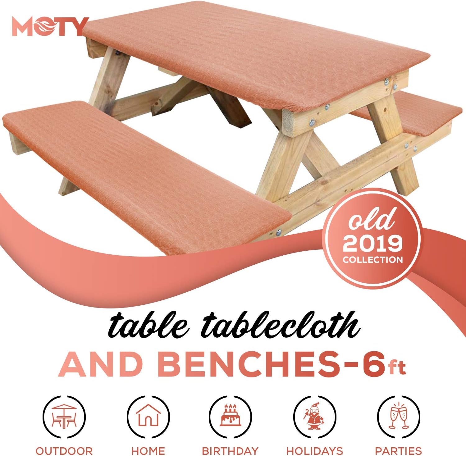 Tablecloth for Folding Table -Fitted Rectangular Table Cloth & Bench for 6 Foot, Size 32 x 72 inch - (180 x 75 cm), Plastic Vinyl Flannel Backed, Elastic Rim- for Christmas, Parties, Picnic, Water 3 piece set