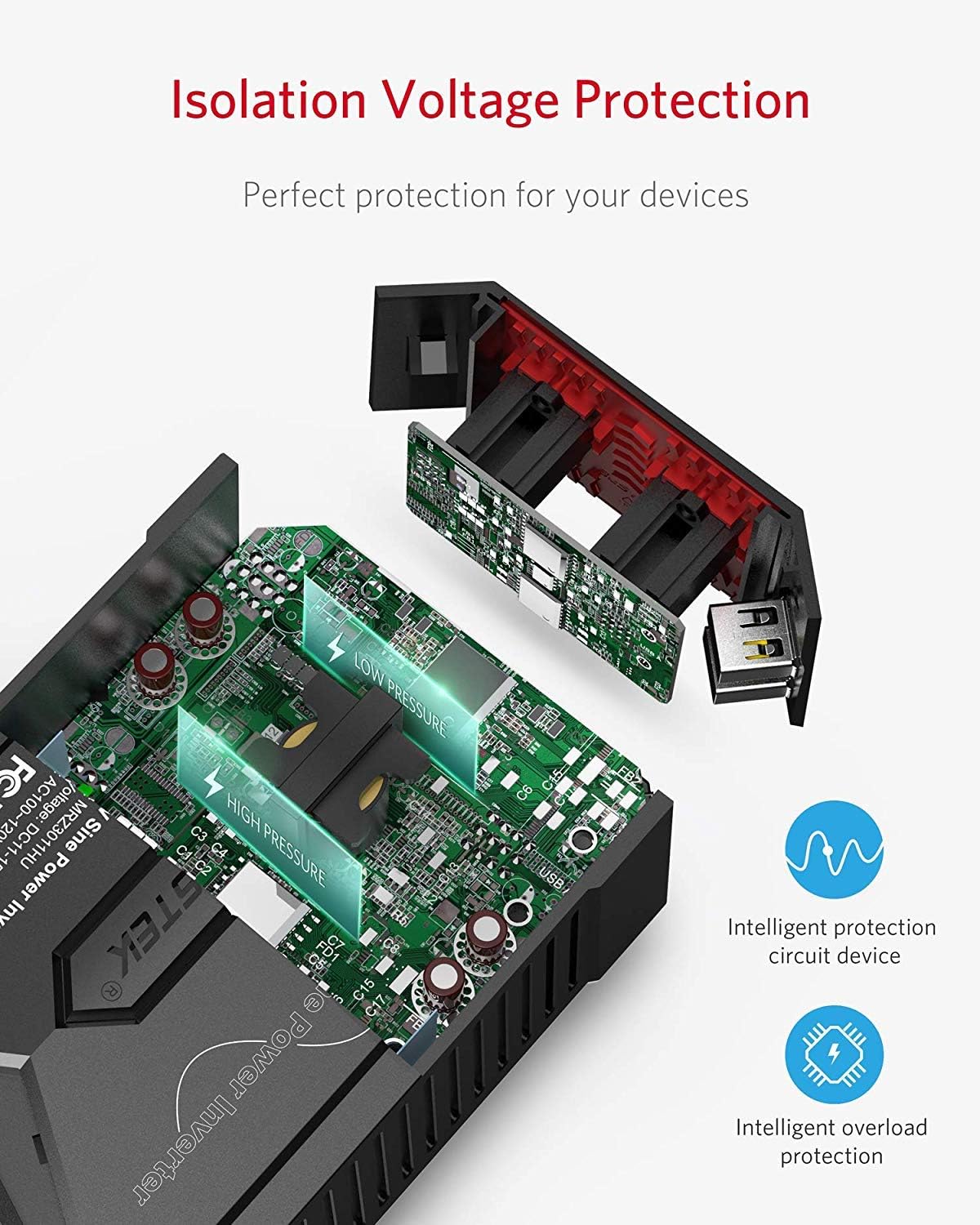 BESTEK 300Watt Pure Sine Wave Power Inverter Car Adapter DC 12V to AC 110V with 4.2A Dual Smart USB Ports: Electronics