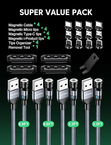 VAFOTON Magnetic Charging Cable, 4-Pack(Gray,