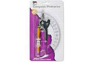 Charles Leonard Ball Bearing Compass and 6 Inch Protractor Combo Set, Metal/Clear Plastic, Assorted Colors, 1 Combo Pack (80960)