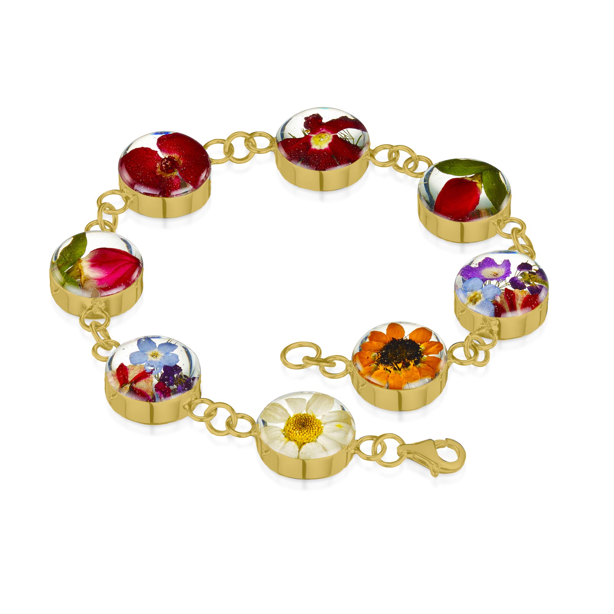 Shrieking Violet 18ct Gold-Plated Round Real Flower Link Bracelet