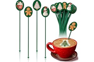 CHENGU 60 Pcs Christmas Coffee Stirrers, 6 Inch Reusable Plastic Drink Swizzle Sticks with Snowman Gingerbread Man Christmas Tree Latte for Xmas Party Coffee Tea Hot Cocoa Bar Supplies Decoration