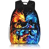 QuillGlyph School Backpack For Boys Abstract Gamepad Boys Backpack For Kids Children Teens Elementary Middle School Boy Backpacks Ages 6-18 Fire Dragon Bookbag back pack