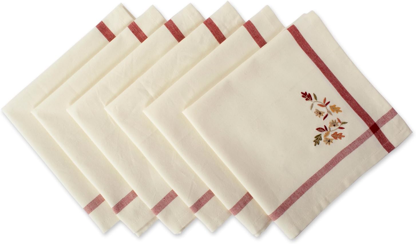 DII 100% Cotton Cloth Napkins Fall Leaves with Border, Set, 6 Piece