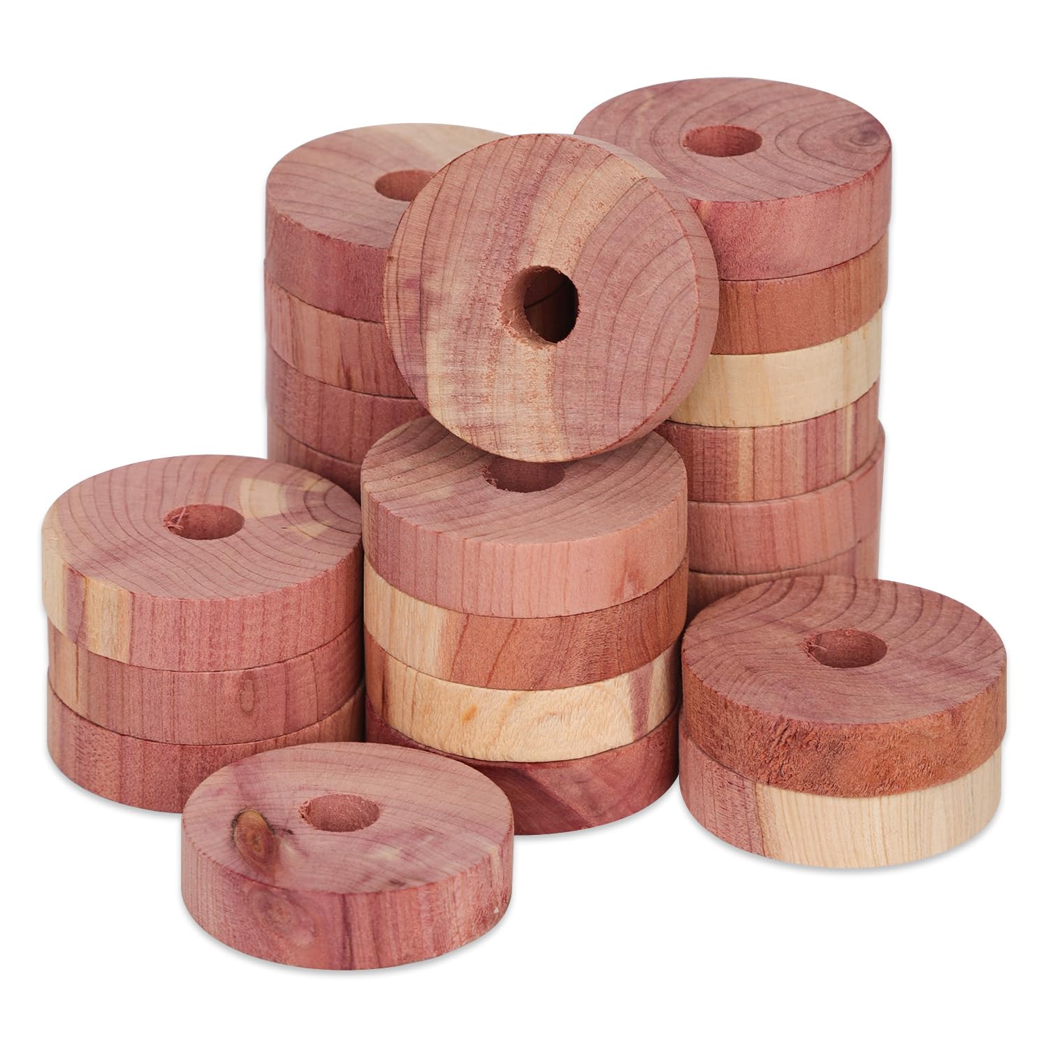 NQEUEPN 24pcs Cedar Blocks, Wooden Cedar Discs for Clothes Storage, Natural Moth Wood Cedar Rings Balls Aromatic Cedar Chip Accessories for House Closets Drawers