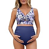 Summer Mae Twist Maternity Bikini Two Piece Pregnancy Swimsuits Cutout Bathing Suit High Waisted Ruched Swimwear