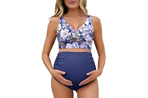 Summer Mae Twist Maternity Bikini Two Piece Pregnancy Swimsuits Cutout Bathing Suit High Waisted Ruched Swimwear