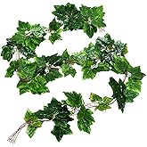 Bairdish 5 Pcs Artificial Grape Vines Fake Hanging Plant Decoration Faux Plants Garlands Hanging Leaves for Wall Home Living Room Wedding Party Indoor Outdoor Decor(36 Pieces of Leaves)