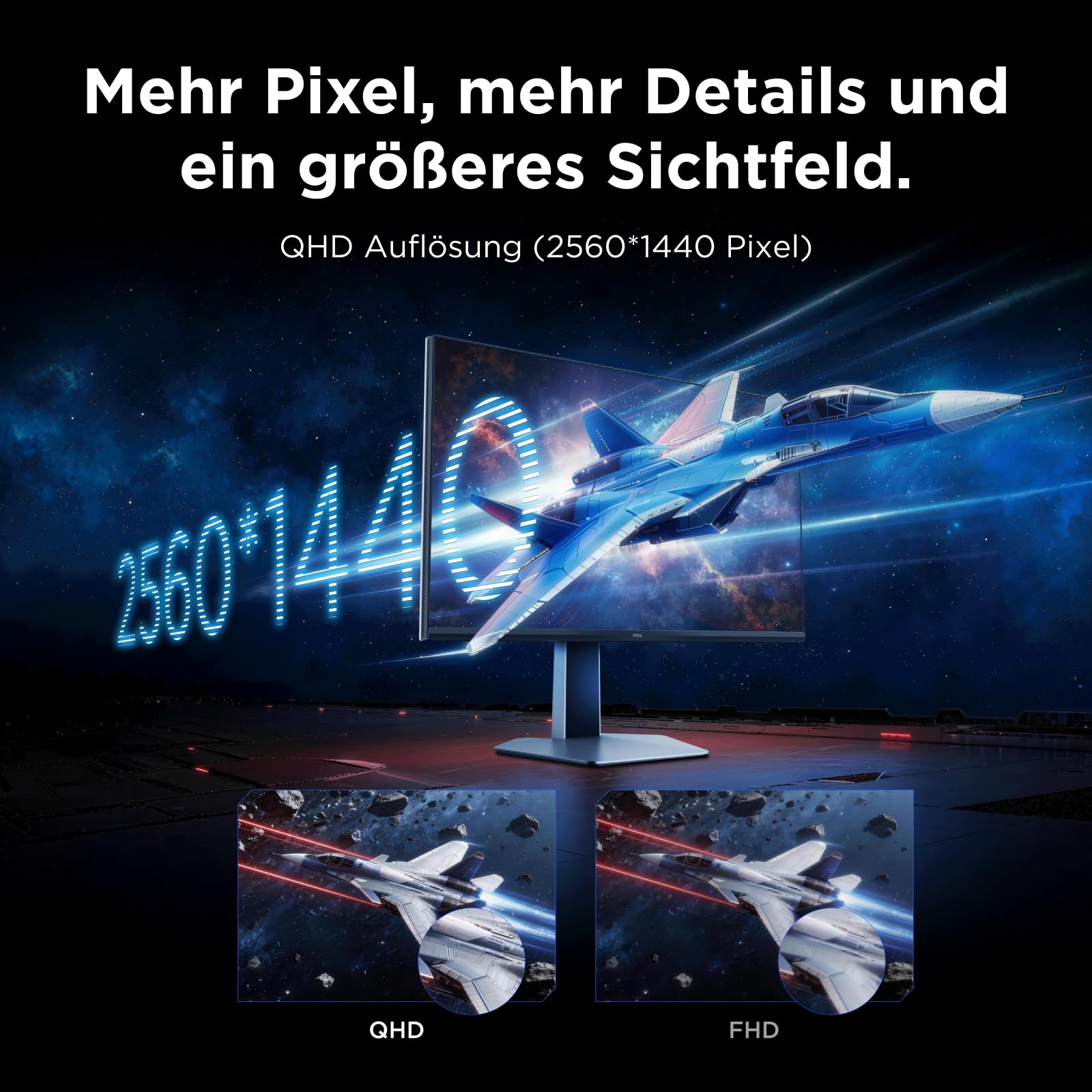 TCL Gaming Monitor 27 Zoll QD-Mini-LED 27G64, QHD-Auflösung, 180Hz, Fast-HVA-Panel, HDR 600 nits, 1ms GTG Reaktionszeit, AMD Freesync, Kompatibilität mit G-Sync 5