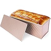 Shinsin Pullman Loaf Pan with Lid 13x4, Large Bread Pan for Homemade Sandwich with Cover, 2.2lb Long Bread Loaf Tin for Sourdough, Nonstick & Easy Clean (Gold)