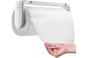 simpletome Paper Towel Holder Under Cabinet or Wall Mount ONE Hand Operation Tension Arm Kitchen Roll Holder (White, for 24-2