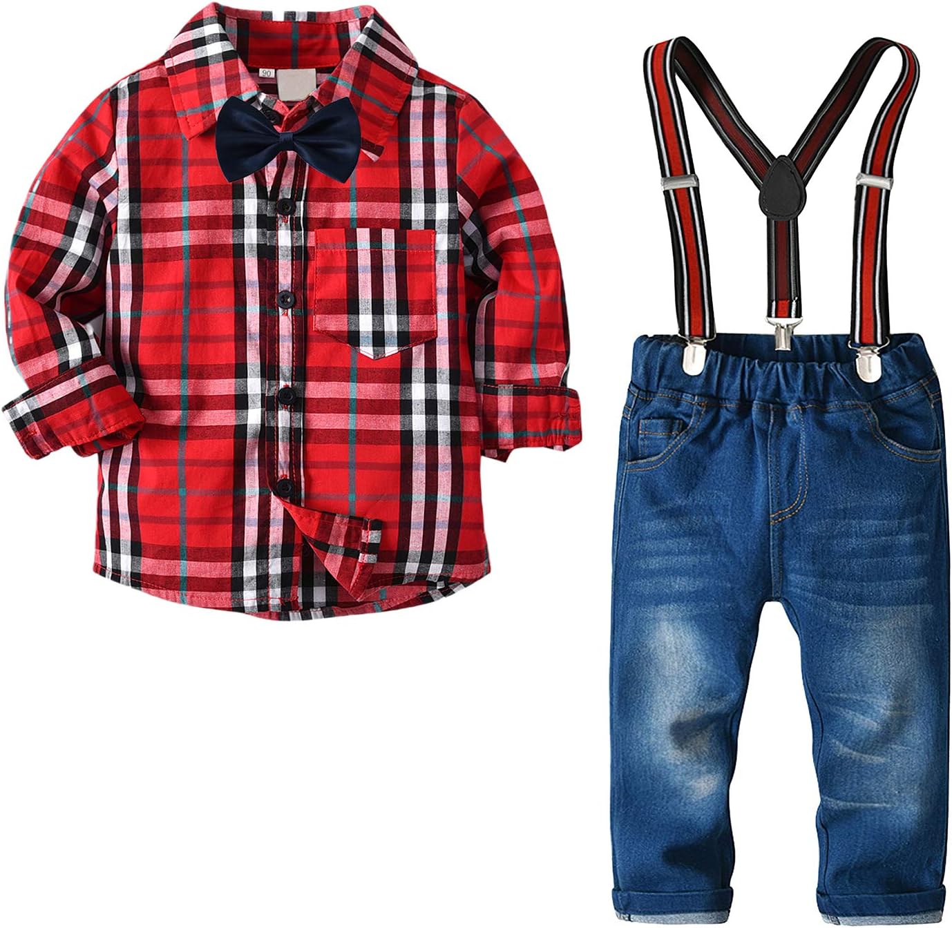 Little Boys Clothes Sets Bow Ties Shirts + Suspenders Trousers Denim Jeans Toddler Boy Gentleman Outfits Suits