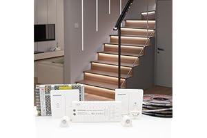 KOMIGAN Motion Sensor with Daylight Sensor LED Stair Light Kit KMG-4233, Multiple Functions with Switch Panel Control, 40 Inches Light Strip for Indoor Use (Cool White 6000K, 16 Stairs)