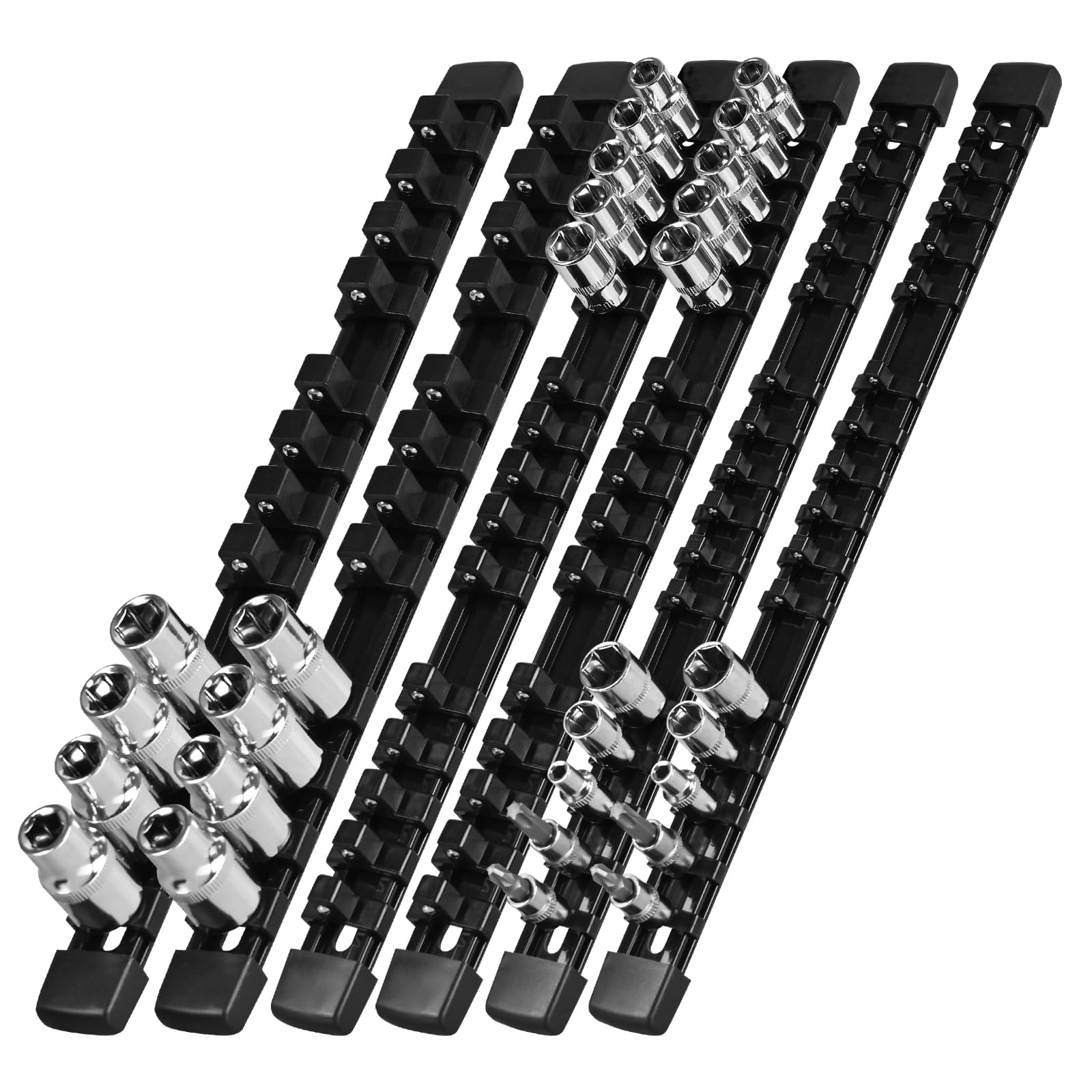 Photo 1 of EGOFIX Socket Organizer Set 6PCS ABS Socket Holder Kit, 1/4-Inch x 32 Clips, 3/8-Inch x 30 Clips, 1/2-Inch x 24 Clips Socket Set Organizer, Drive Socket Tray, Socket Holders Clip Socket Rail, Black