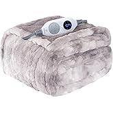 Westinghouse Electric Throw Blanket, Faux Fur Heated Blanket with 6 Heating Levels & 2-10 Hours Auto Off, Soft Cozy Sherpa Heated Blanket Washable Blanket (50" x 60" Throw Size, Light Grey)