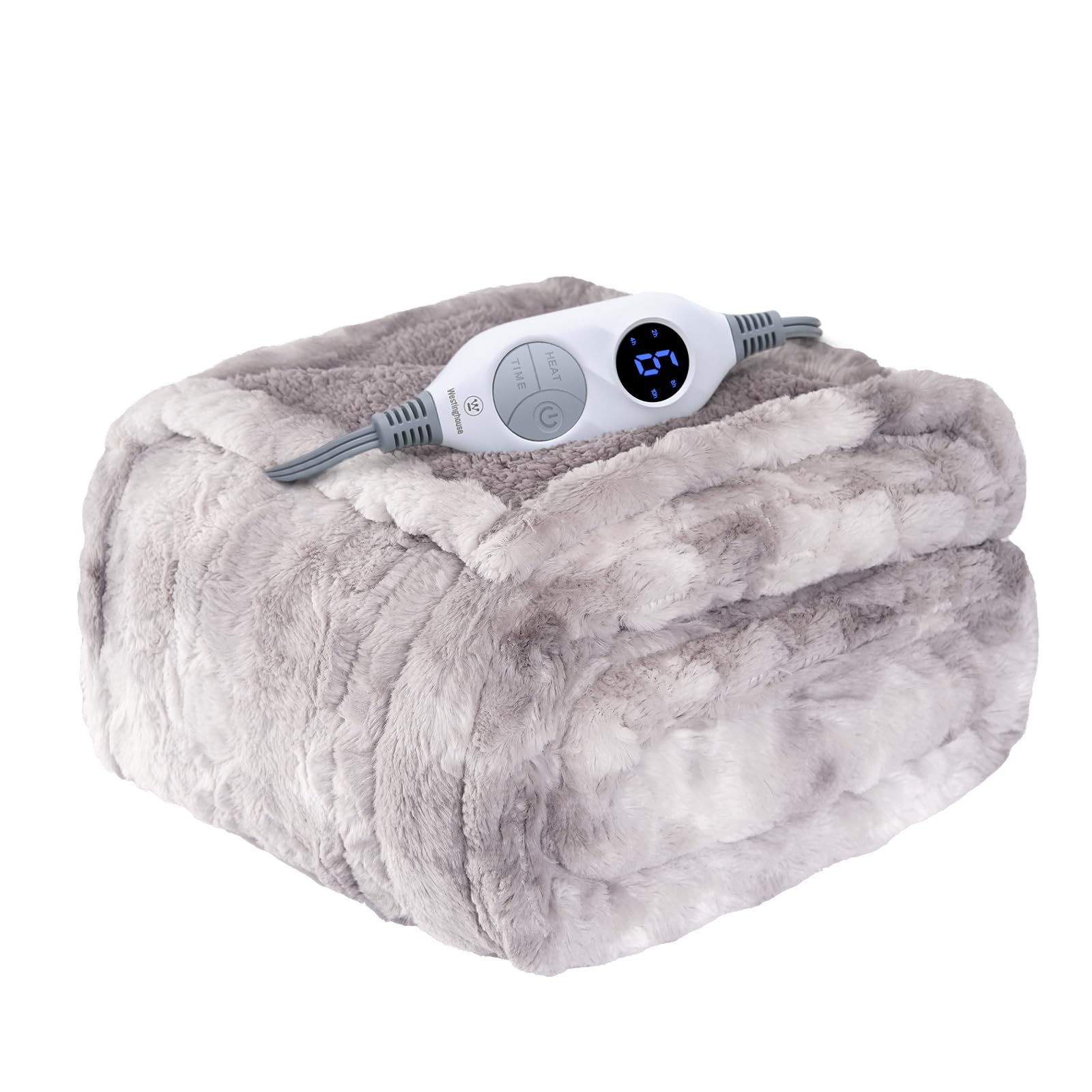 Photo 1 of Westinghouse Electric Throw Blanket, Faux Fur Heated Blanket with 6 Heating Levels & 2-10 Hours Auto Off, Soft Cozy Sherpa Heated Blanket Washable Blanket (50" x 60" Throw Size, Light Grey)