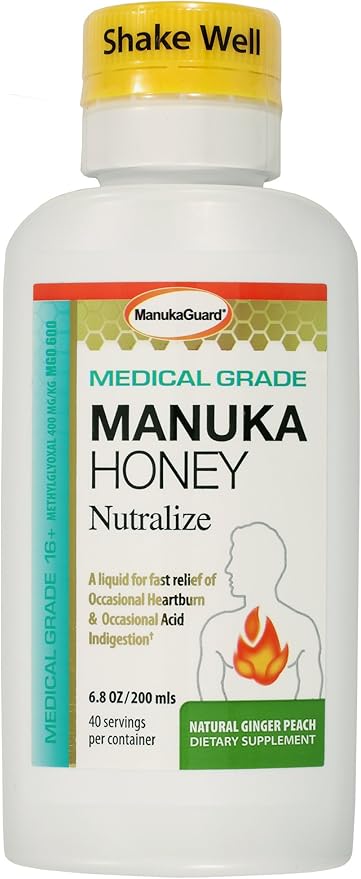 Amazon Com Manukaguard Medical Grade Manuka Honey Nutralize manukaguard medical grade manuka honey nutralize heartburn and acid indigestion relief ginger peach 6 8 ounces