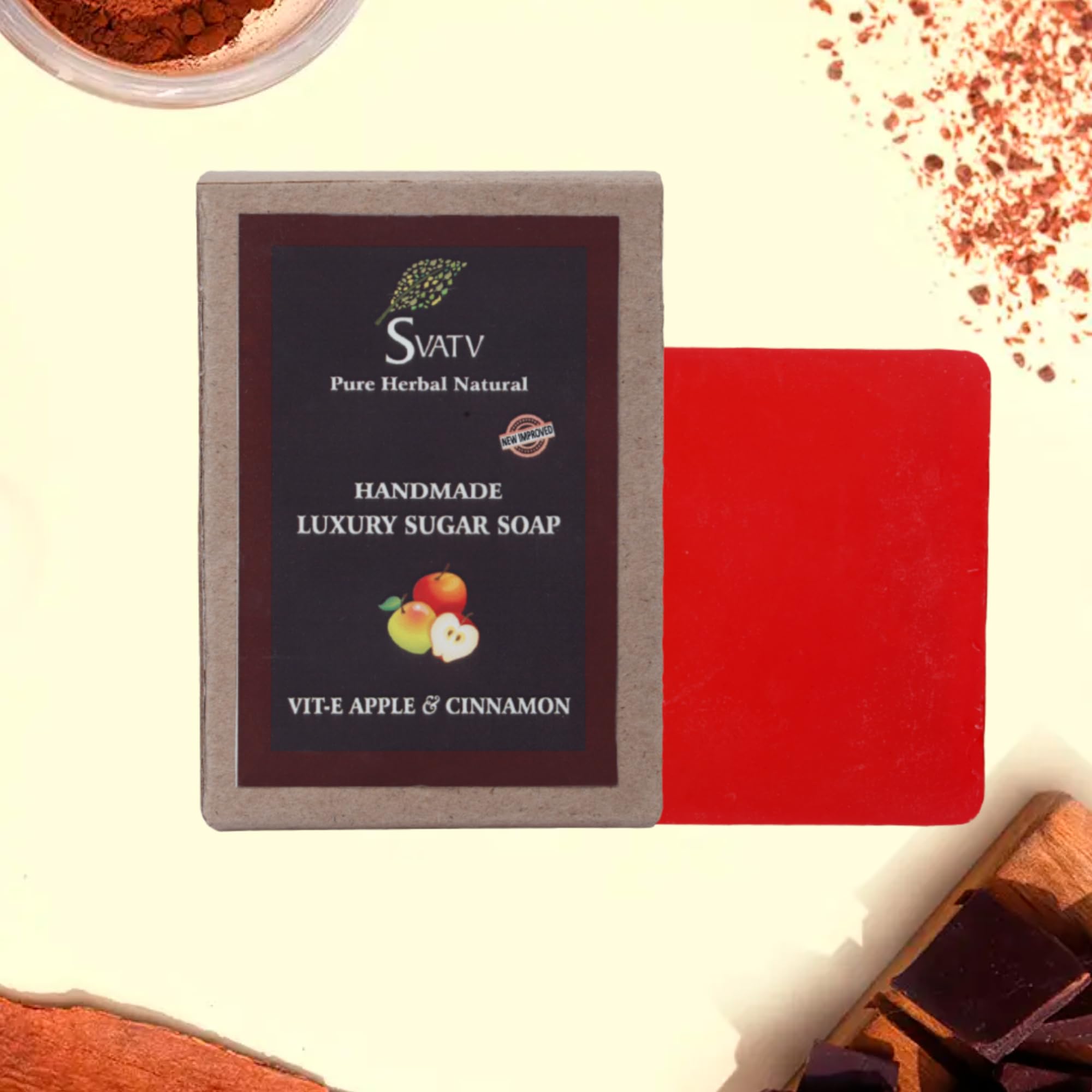SVATV Soap Vitamin-e & Apple Cinnamon - Best Exfoliating Bar, Traditional Ayurvedic Herbal Soap For All Skin Type - 125 Grams