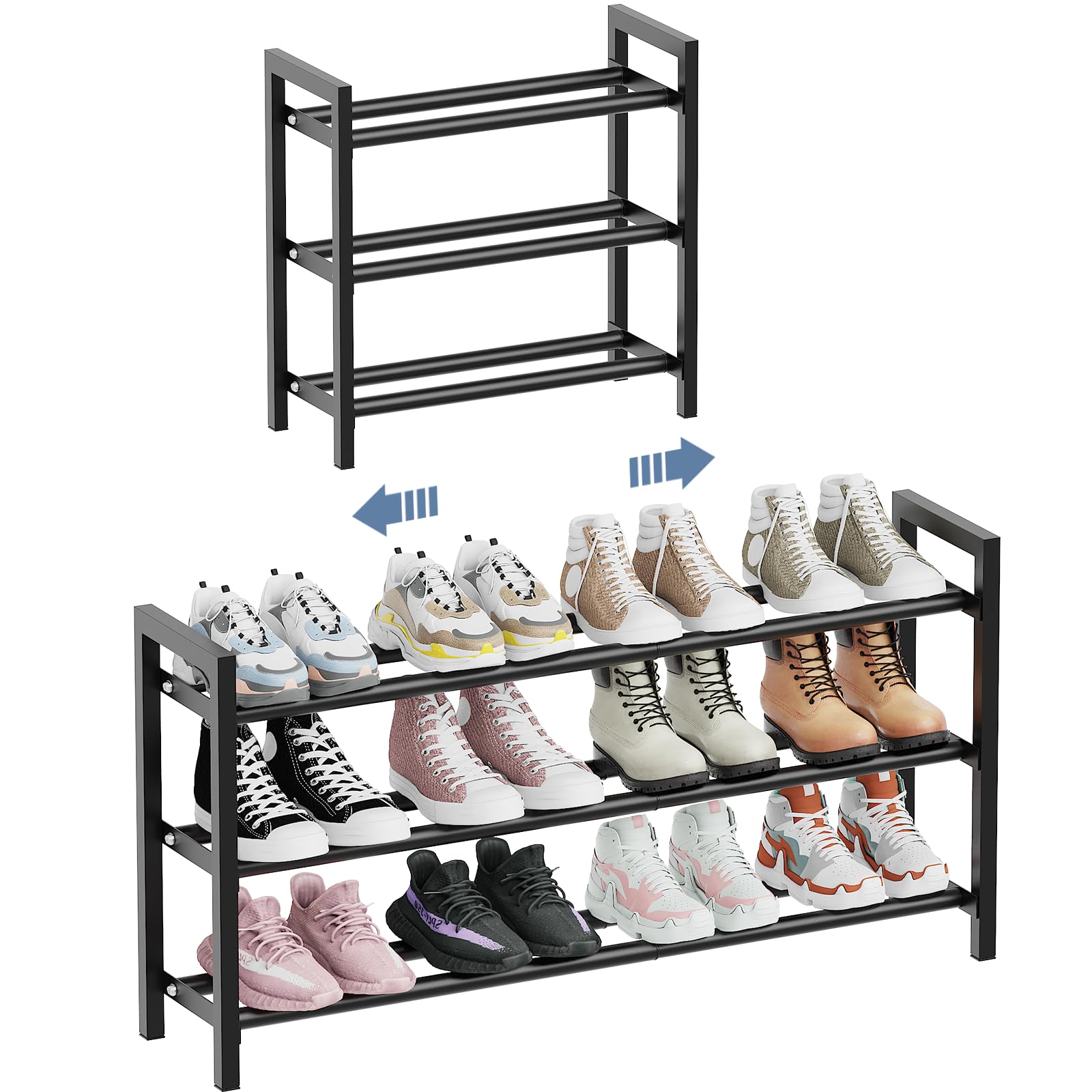 Photo 1 of Mavivegue Expandable Shoe Rack for Closet, 3-Tier Shoe Organizer, Adjustable Shoe Rack for Front Door Entrance, Entryway