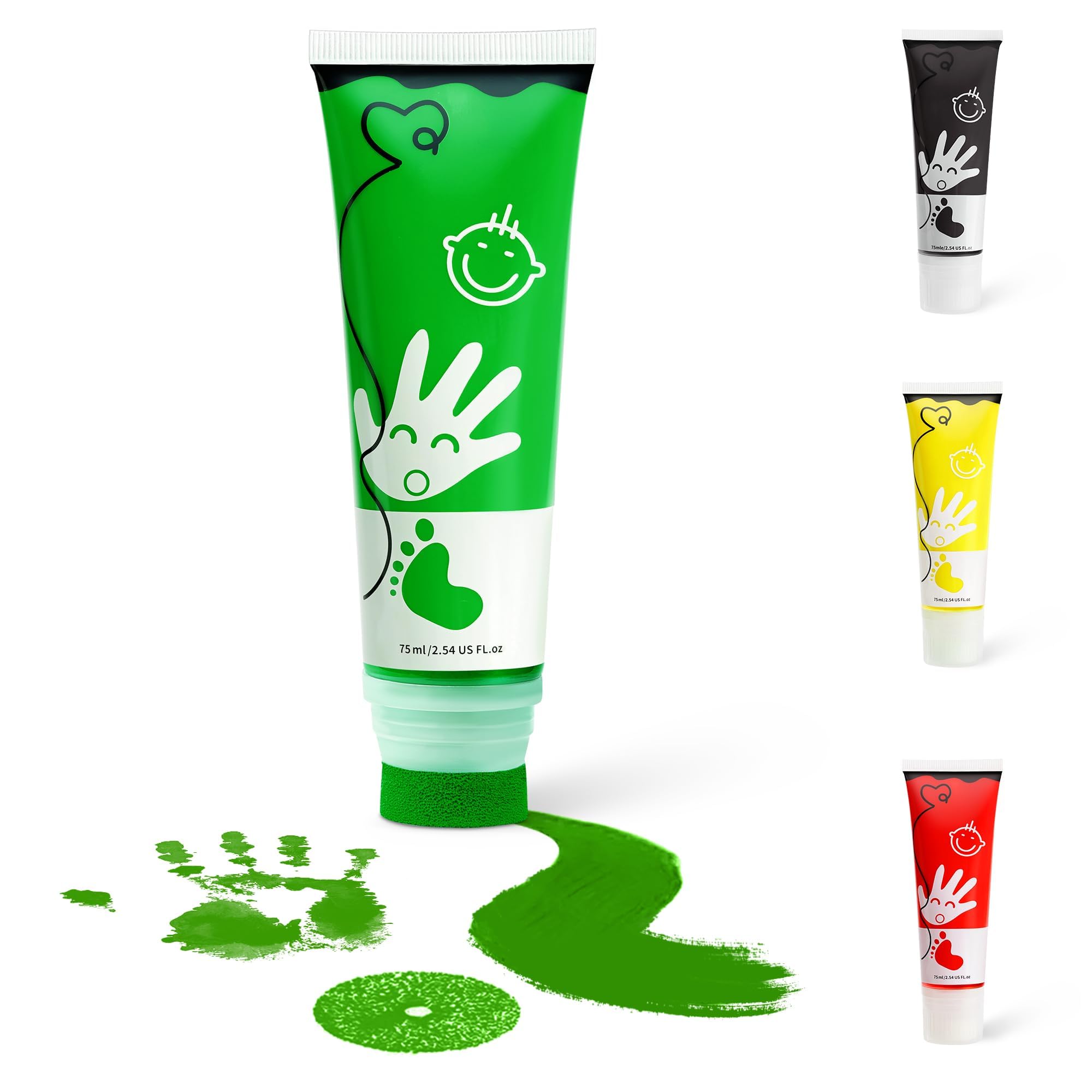 TOGOU2S Baby Hand and Footprint Kit Baby Safe Paint for Handprints Non Toxic & Acid-Free, with Sponge Attachment for Easy Colour Application, Dog Paw Print Kit Easy to Clean 75ml/Tube (Green)