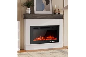 Maxhonor Electric Fireplace Inserts Freestanding Heater for The Living Room Floating Fireplace with 12 LED Colors with Logset and Stones,1500W/750W (40inch with Mantel, White)