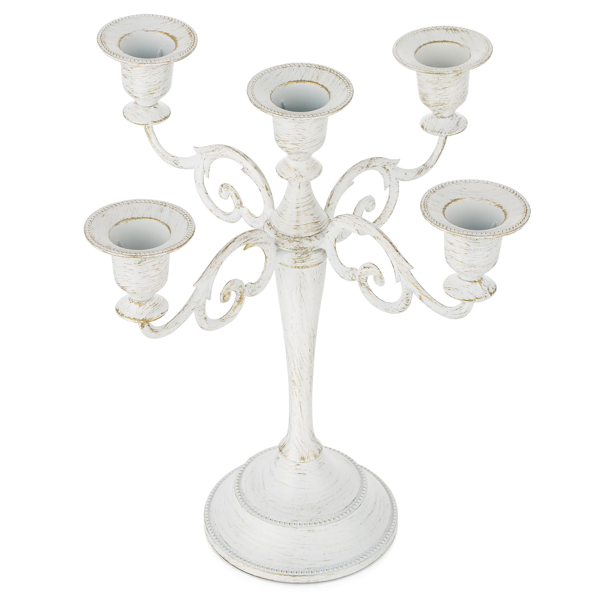 Sziqiqi Candelabra Candle Holder 5-Arms Candlestick Holders, White Candle Stick Stands for Taper Candles for Wedding Table Centrepieces Candlelight Dinner Party Christmas Mantel Decor