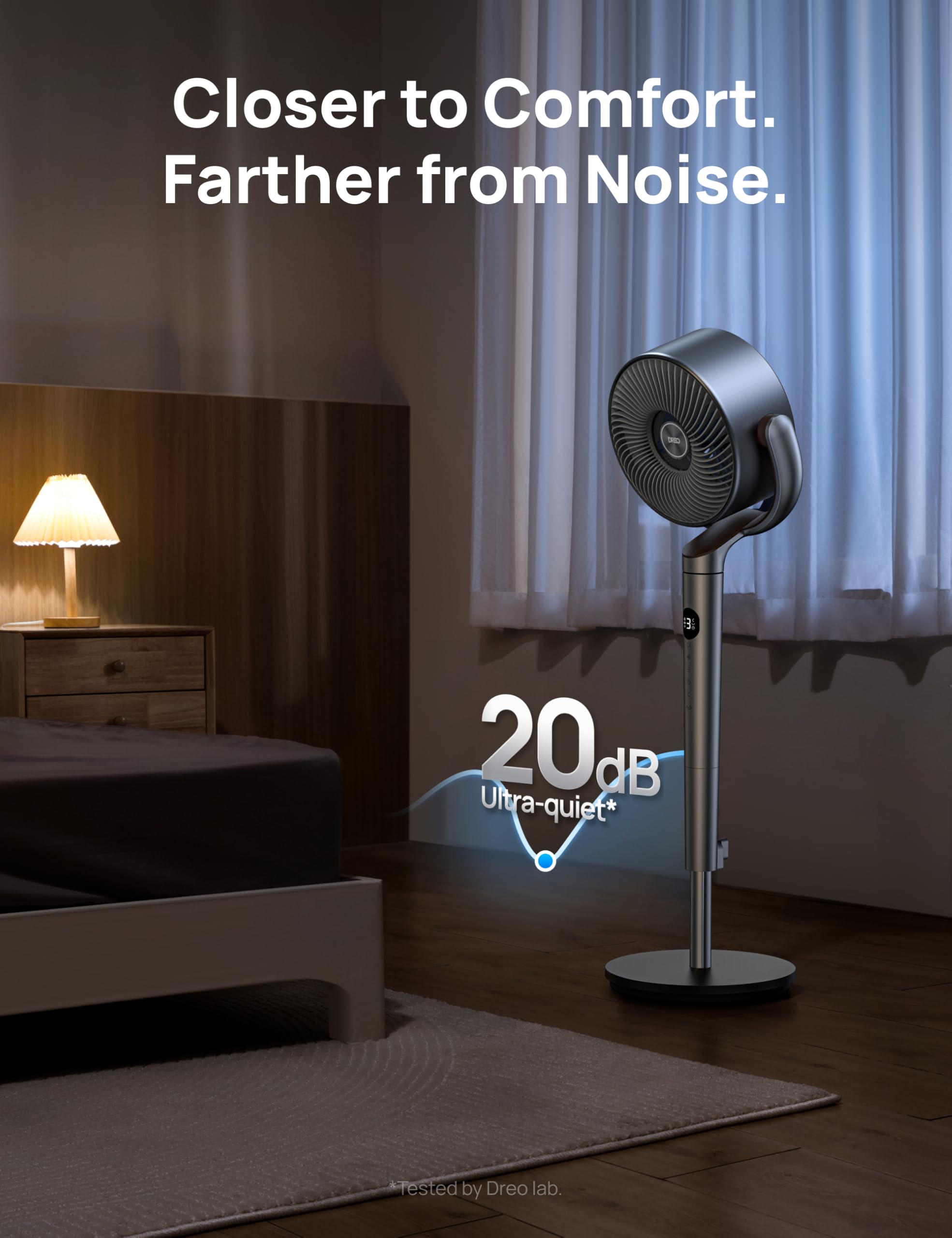 Dreo Fan for Bedroom, 120°+120°Omni-directional Oscillating Fan, DC Motor, 20 dB Quiet Standing Pedestal Fans, 90ft, 8 Speeds, 3 Modes Circulator with Remote, 35-40