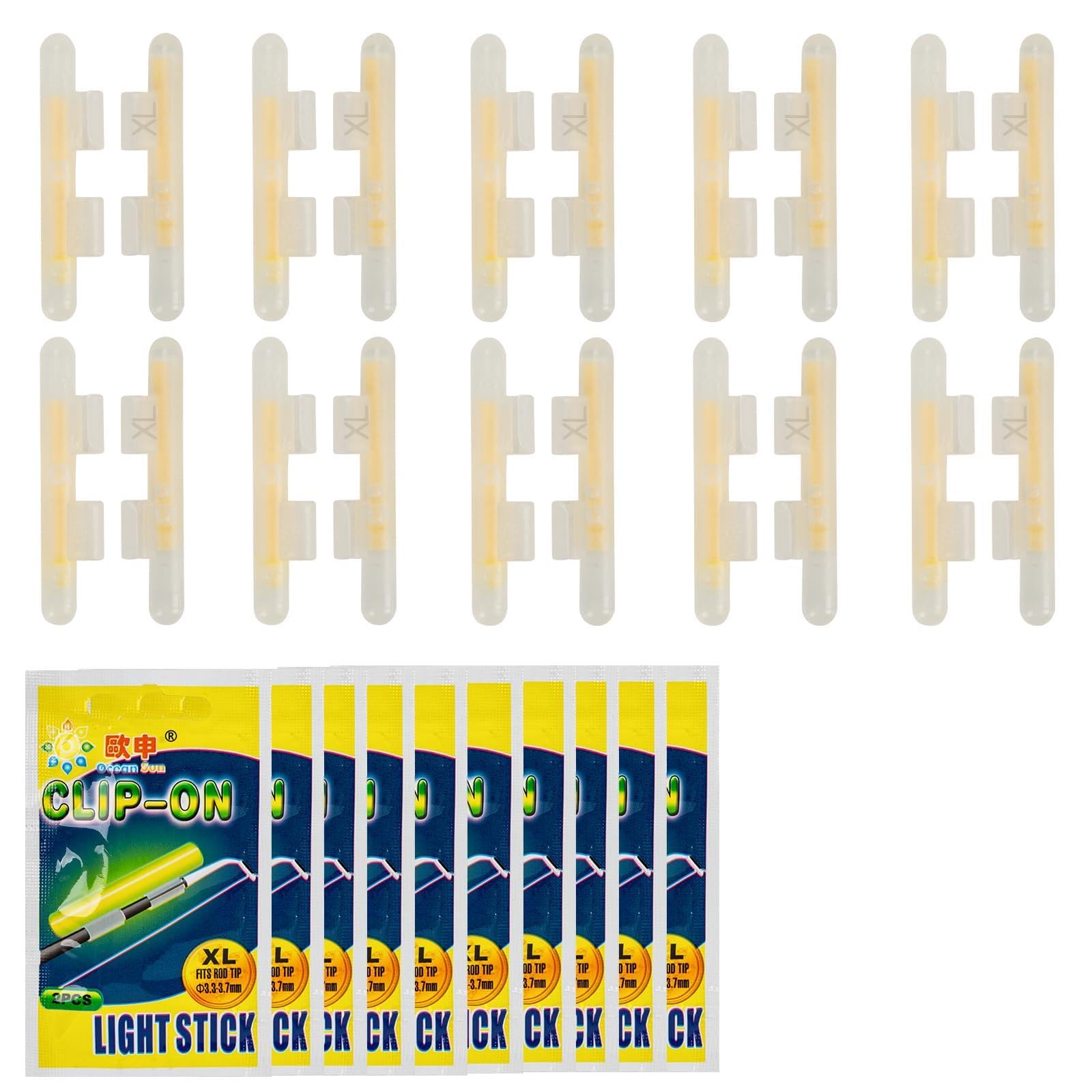 Glow Sticks For Fishing Pole M L XL Fluorescent Stick Light Sticks For Night Fishing, Fishing Rod Tip Light 20 Pcs(10 Packs) (10Packs Xl 3.3-3.7mm)
